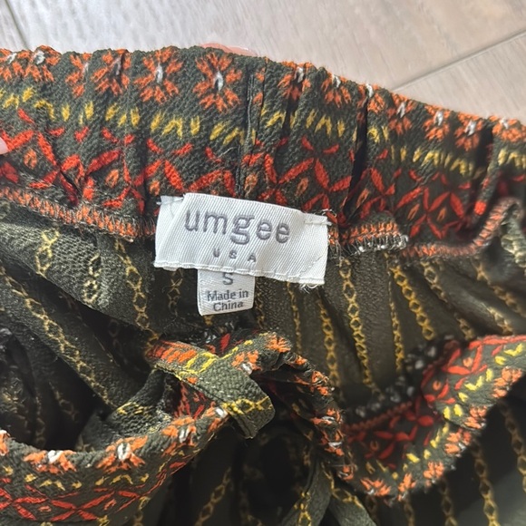 Umgee Green and Orange Striped Boho Wide Leg Pull on Pants - Picture 9 of 10